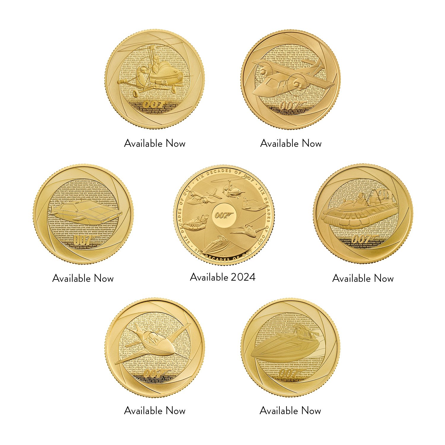 Six Decades of 007 UK 1/4oz Gold Proof Seven-Coin Collection 