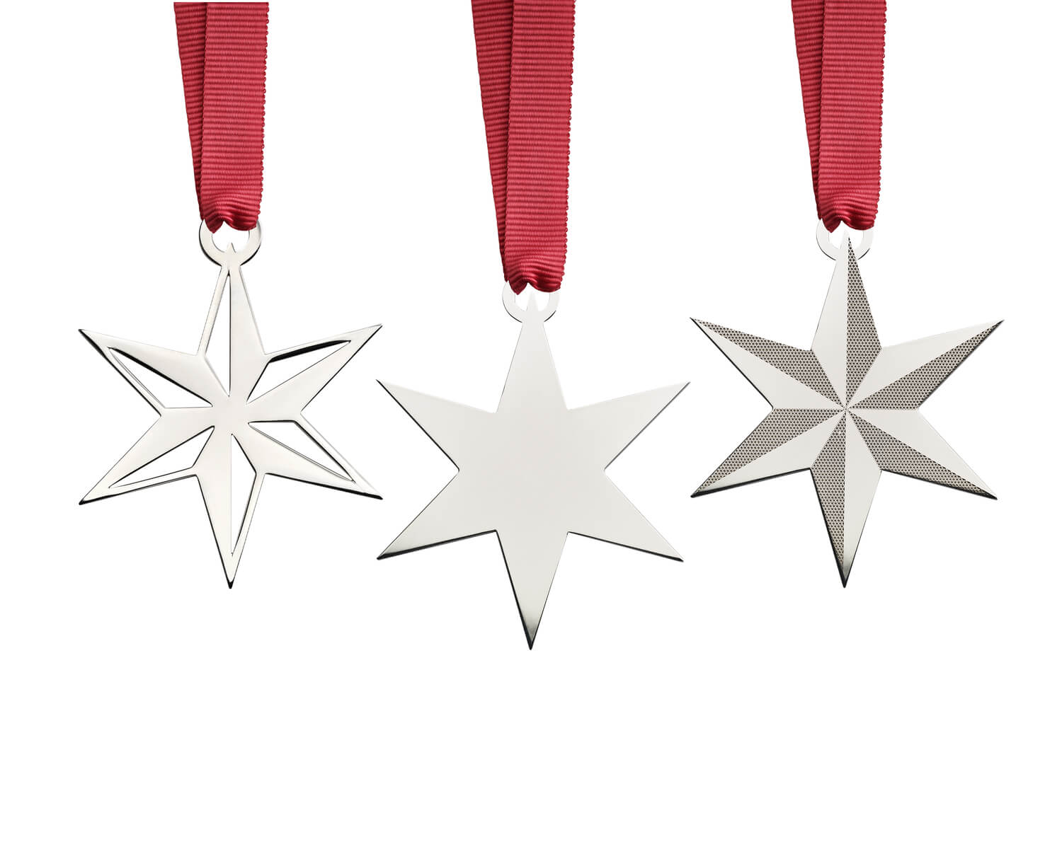 Set of Three Star Christmas Decorations in Silver