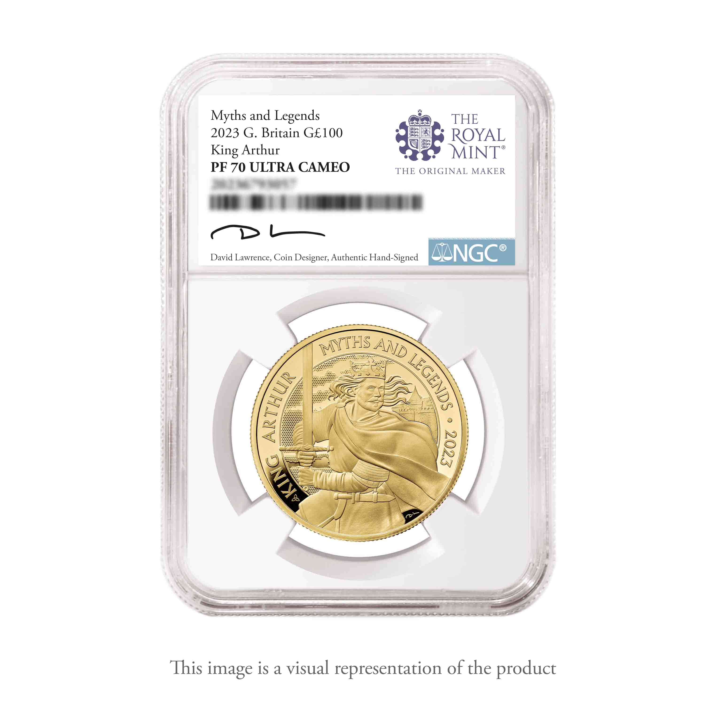 Myths and Legends King Arthur 2023 UK 1oz Gold Proof Coin FR Signed by the Artist