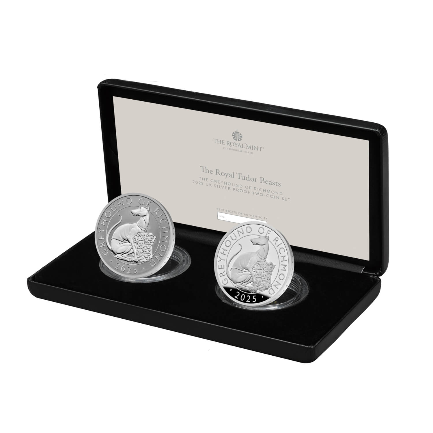 The Royal Tudor Beasts The Greyhound of Richmond 2025 UK Silver Proof Two-Coin Set