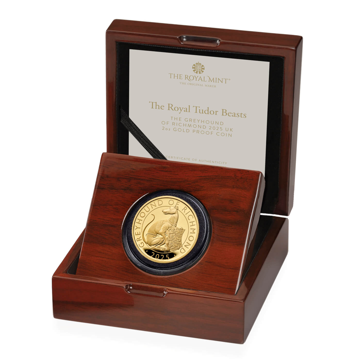 The Royal Tudor Beasts The Greyhound of Richmond 2025 UK 2oz Gold Proof Coin