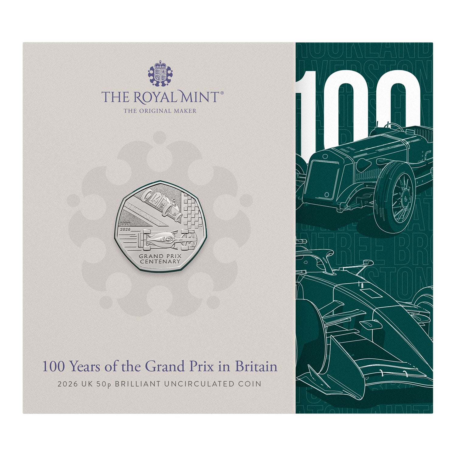 100 Years of the Grand Prix in Britain 2026 UK 50p Brilliant Uncirculated Coin