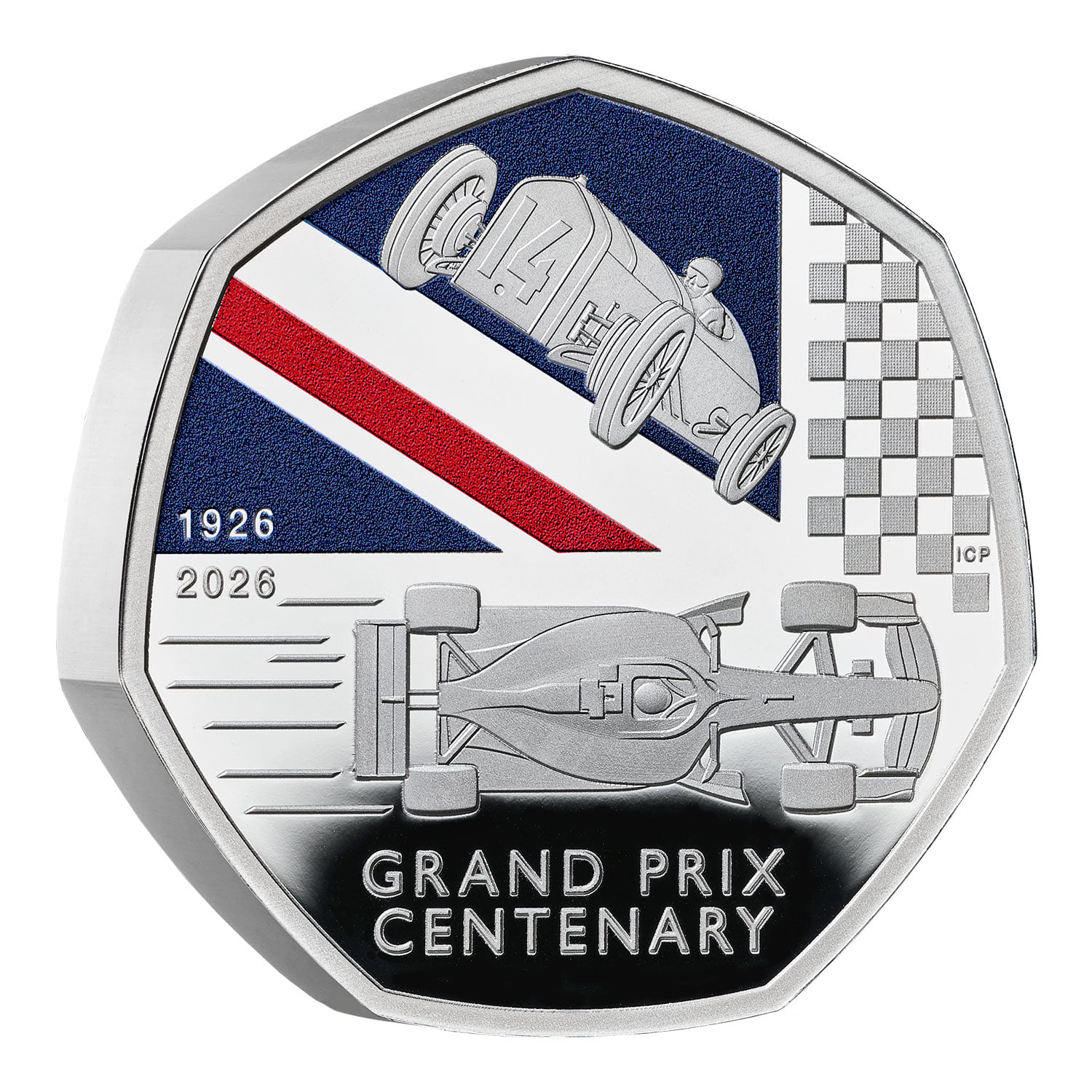 100 Years of the Grand Prix in Britain 2026 UK 50p Silver Proof Piedfort Colour Coin