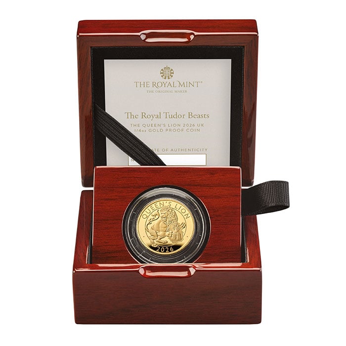 The Royal Tudor Beasts The Queen's Lion 2026 UK 1/4oz Gold Proof Coin
